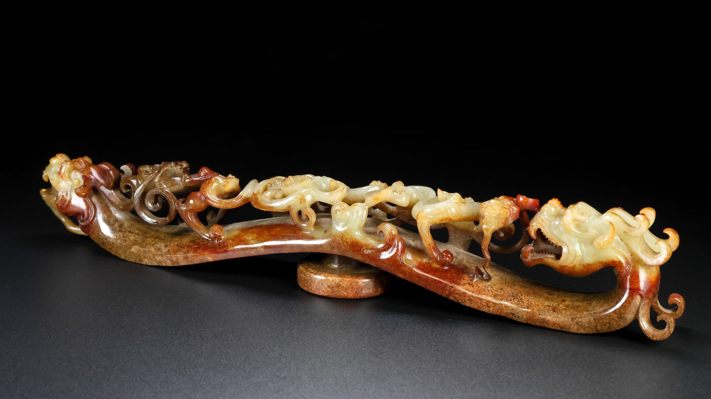 A0920 Superb Old Chinese Hetian Jade High Relief Dragon Statue