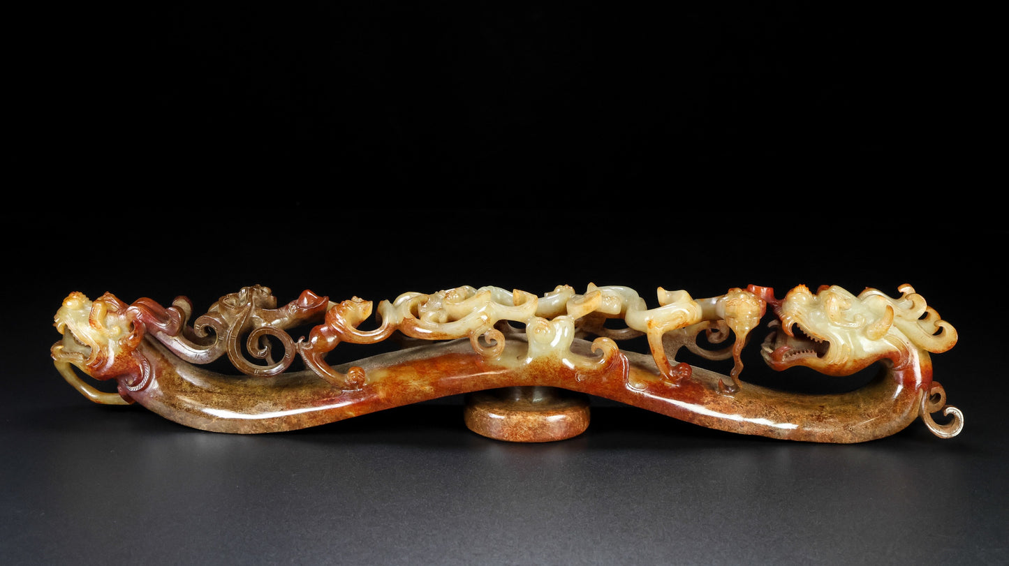 A0920 Superb Old Chinese Hetian Jade High Relief Dragon Statue