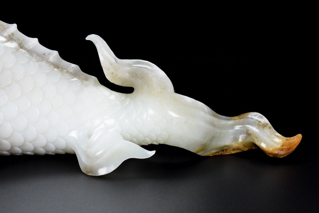 A0924 Superb Chinese Hetian Jade Carved Fish Statue