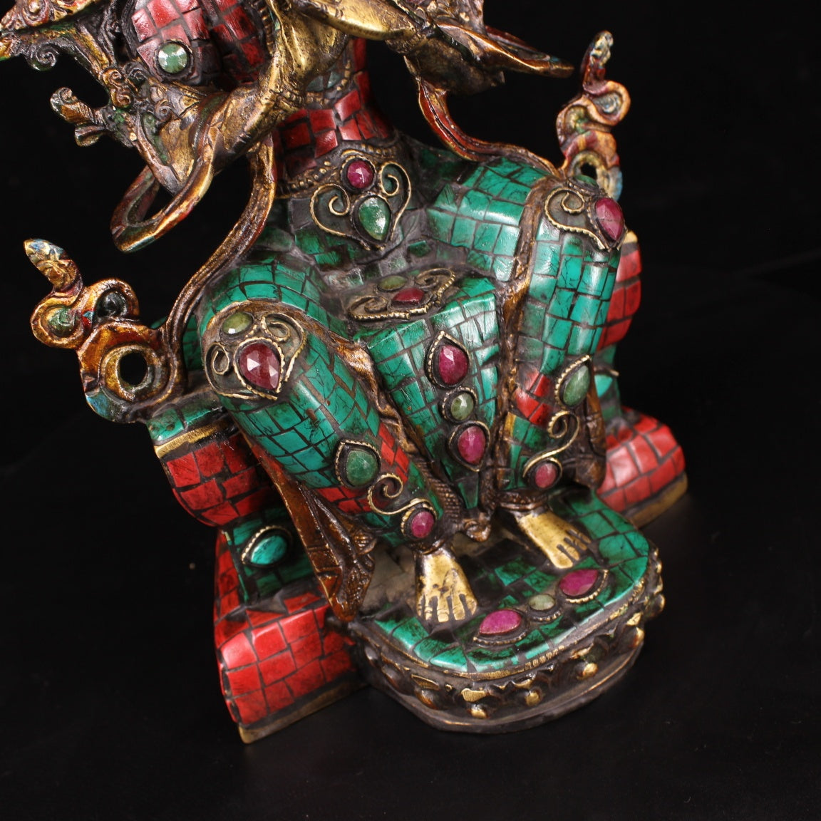 A0925 Tibetan Buddhism Gilt Gold Copper Inlay Turquoise & Gems Buddha Statue