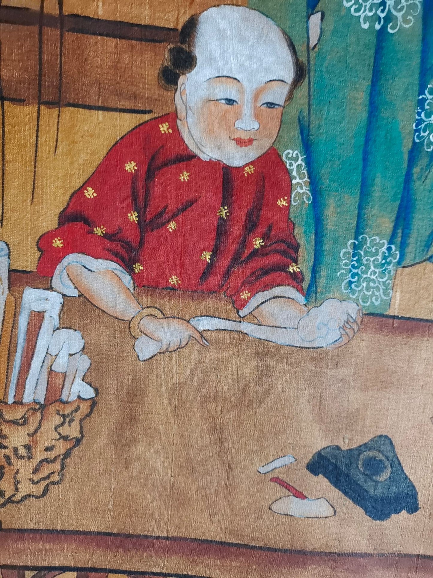 A0926 Chinese Watercolour On Silk Figure Design Painting - Zhou Fang