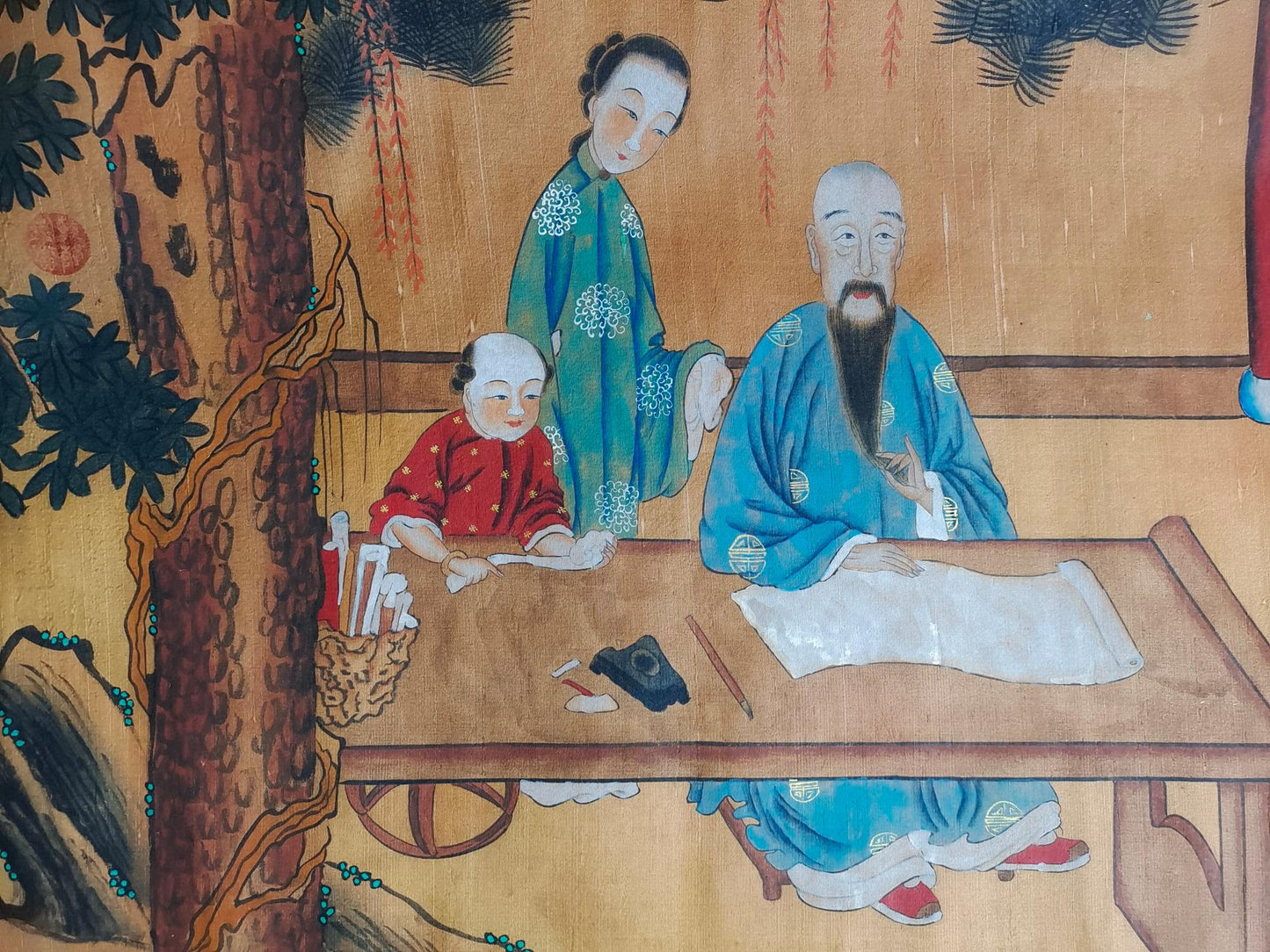 A0926 Chinese Watercolour On Silk Figure Design Painting - Zhou Fang