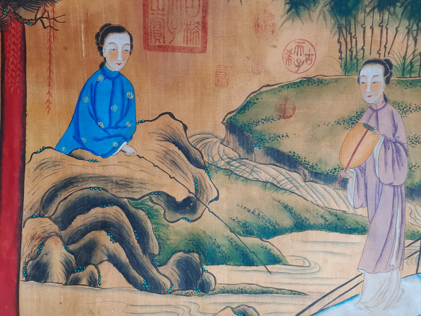 A0926 Chinese Watercolour On Silk Figure Design Painting - Zhou Fang