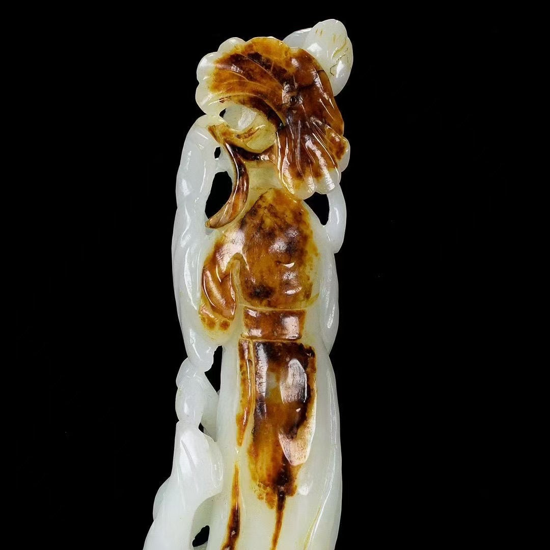 A0938 Superb Chinese Hetian Jade Carved Figure Statue