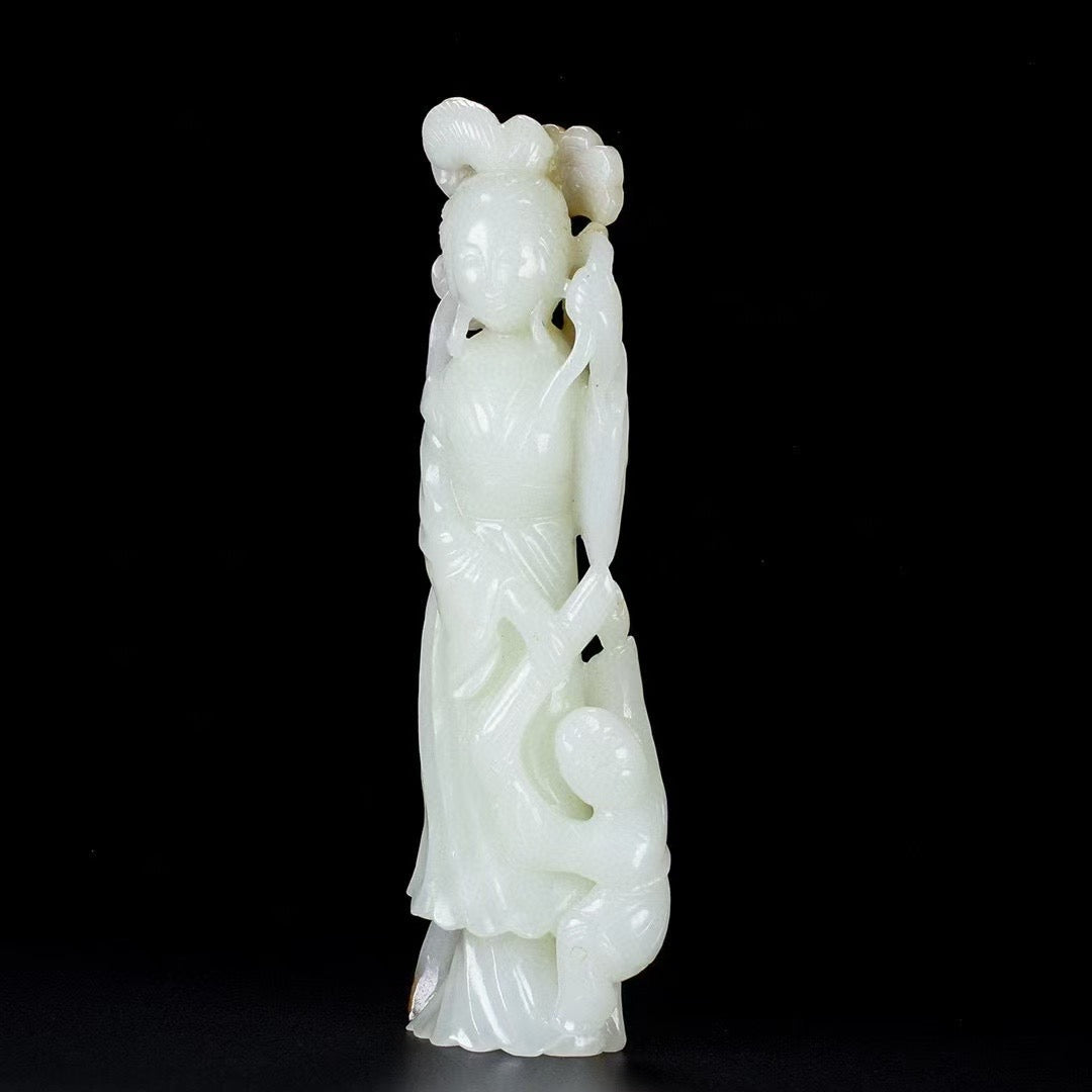 A0938 Superb Chinese Hetian Jade Carved Figure Statue
