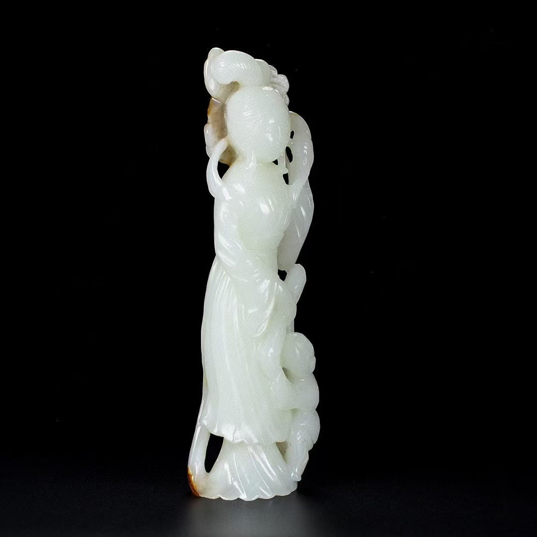 A0938 Superb Chinese Hetian Jade Carved Figure Statue