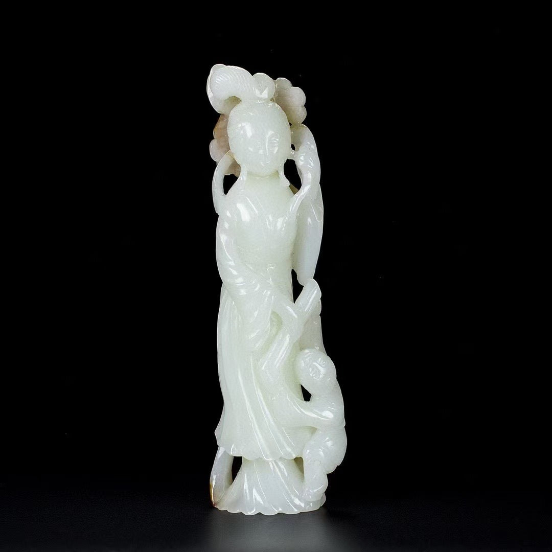 A0938 Superb Chinese Hetian Jade Carved Figure Statue