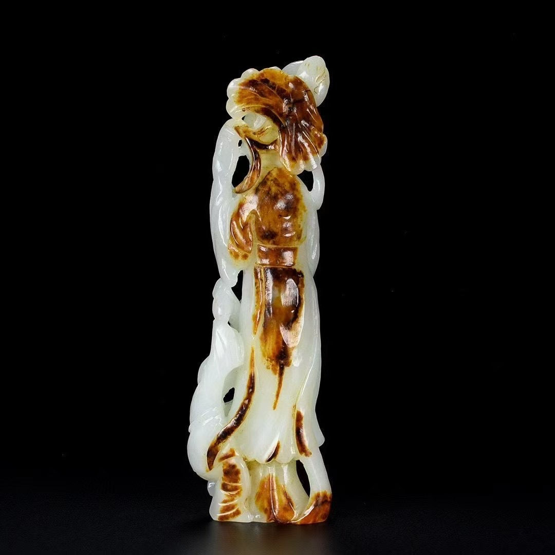 A0938 Superb Chinese Hetian Jade Carved Figure Statue