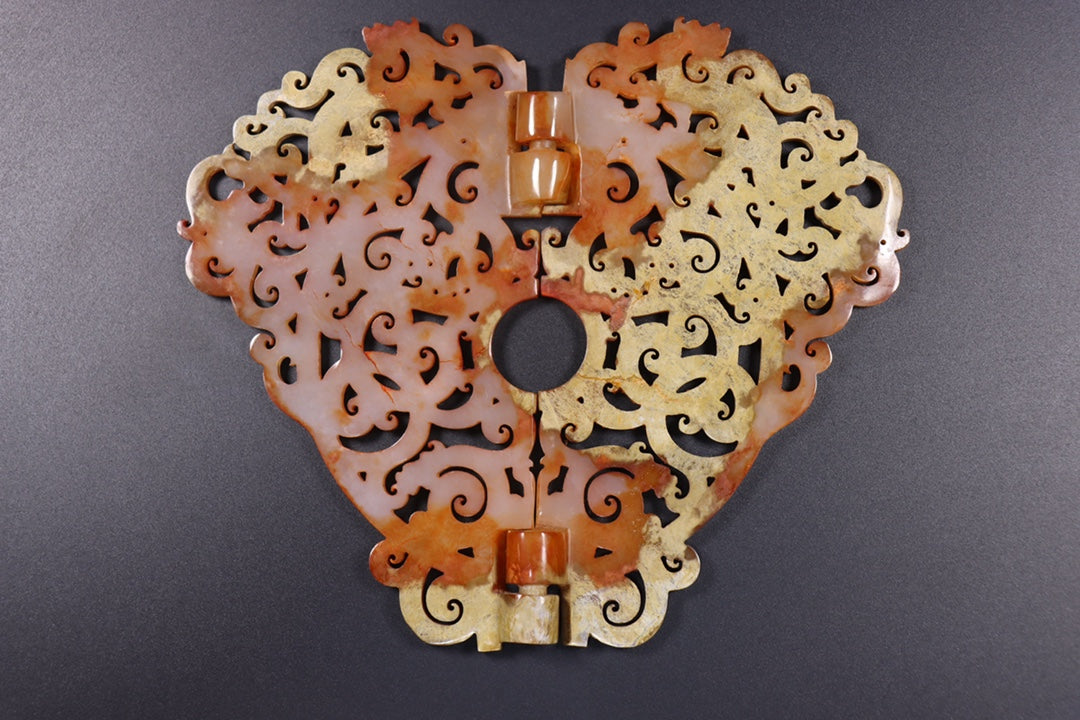 A0947 Openwork Vintage Chinese Hetian Jade Carved Dragon Phoenix Jade Bi