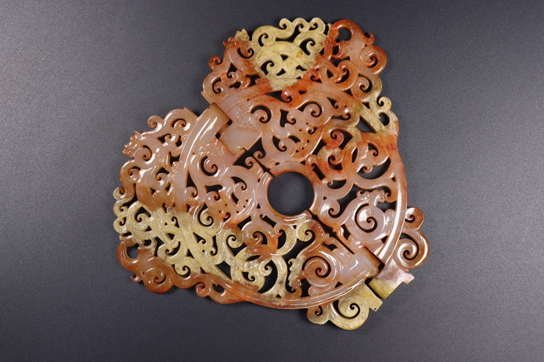 A0947 Openwork Vintage Chinese Hetian Jade Carved Dragon Phoenix Jade Bi