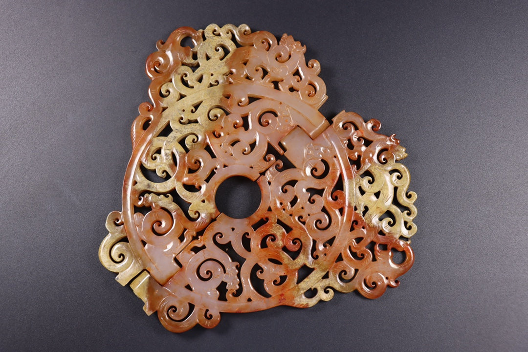 A0947 Openwork Vintage Chinese Hetian Jade Carved Dragon Phoenix Jade Bi