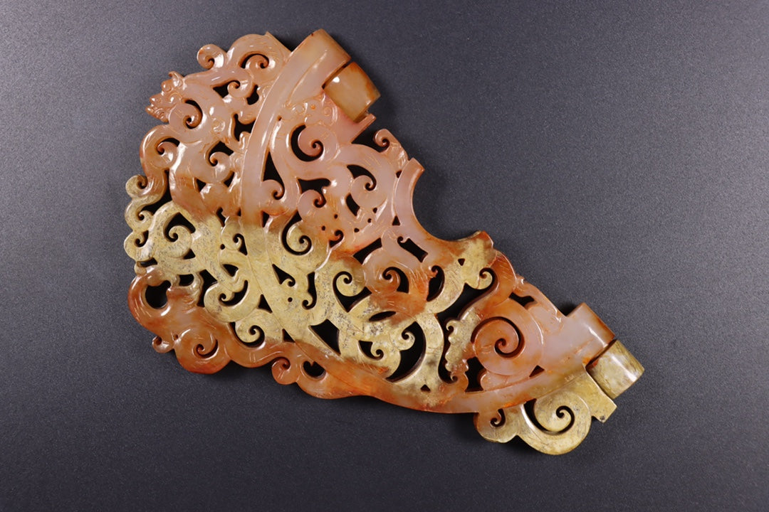 A0947 Openwork Vintage Chinese Hetian Jade Carved Dragon Phoenix Jade Bi