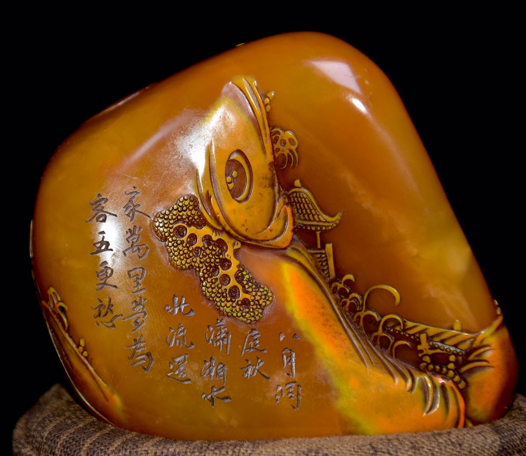 A0952 Superb Old Chinese Shoushan Tianhuang Stone Carved Pine Tree & Figure & Boat Seal Statue