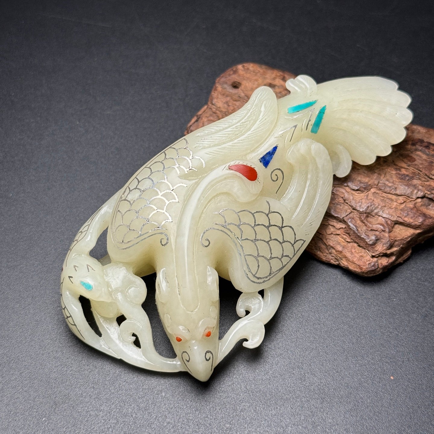 A0959 Chinese Silver Wires Inlay Hetian Jade Eagle Statue