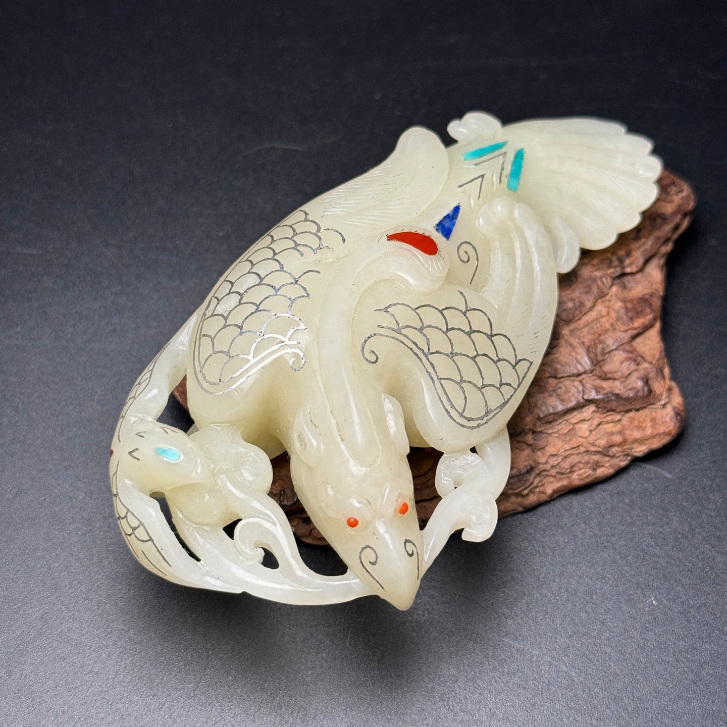 A0959 Chinese Silver Wires Inlay Hetian Jade Eagle Statue