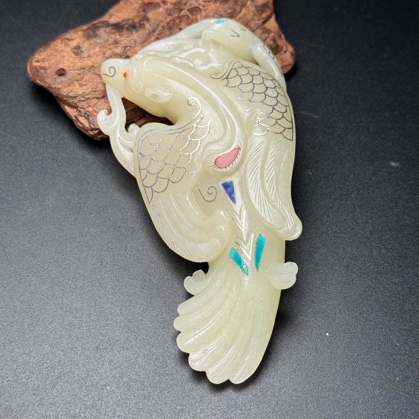 A0959 Chinese Silver Wires Inlay Hetian Jade Eagle Statue