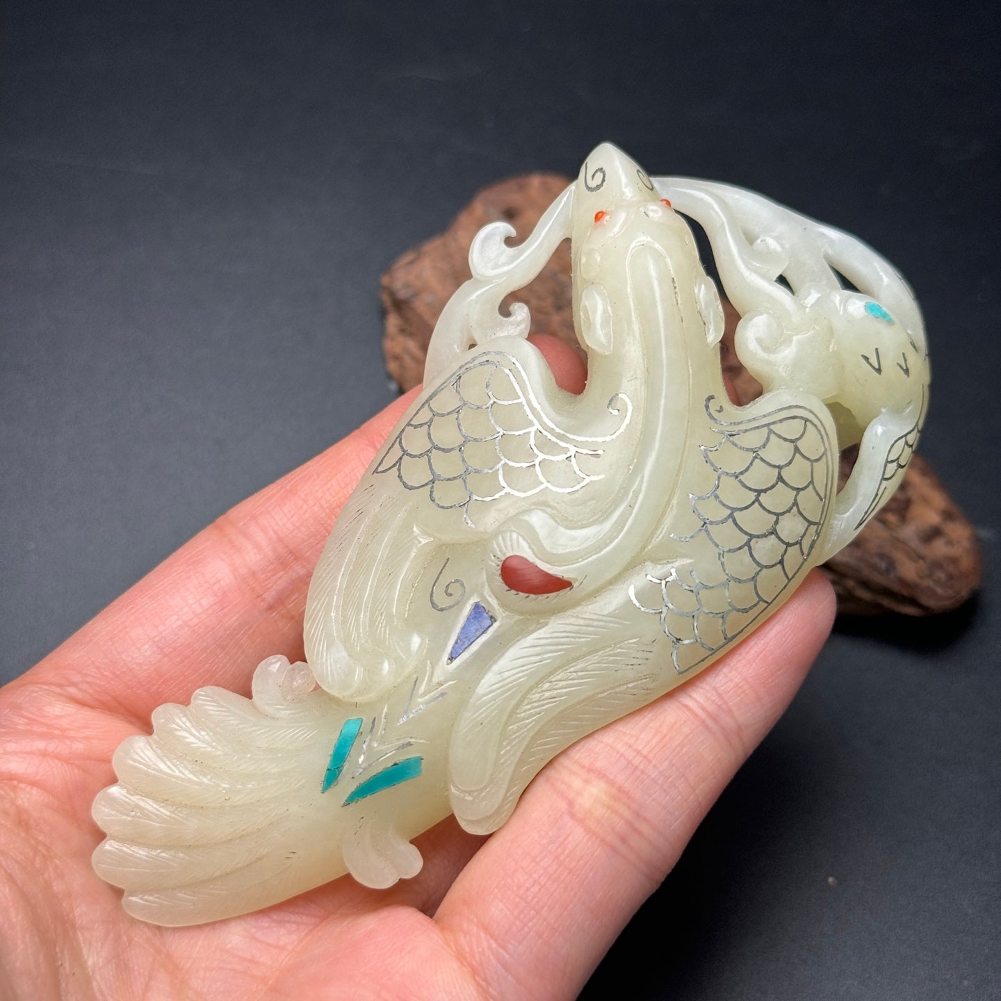 A0959 Chinese Silver Wires Inlay Hetian Jade Eagle Statue