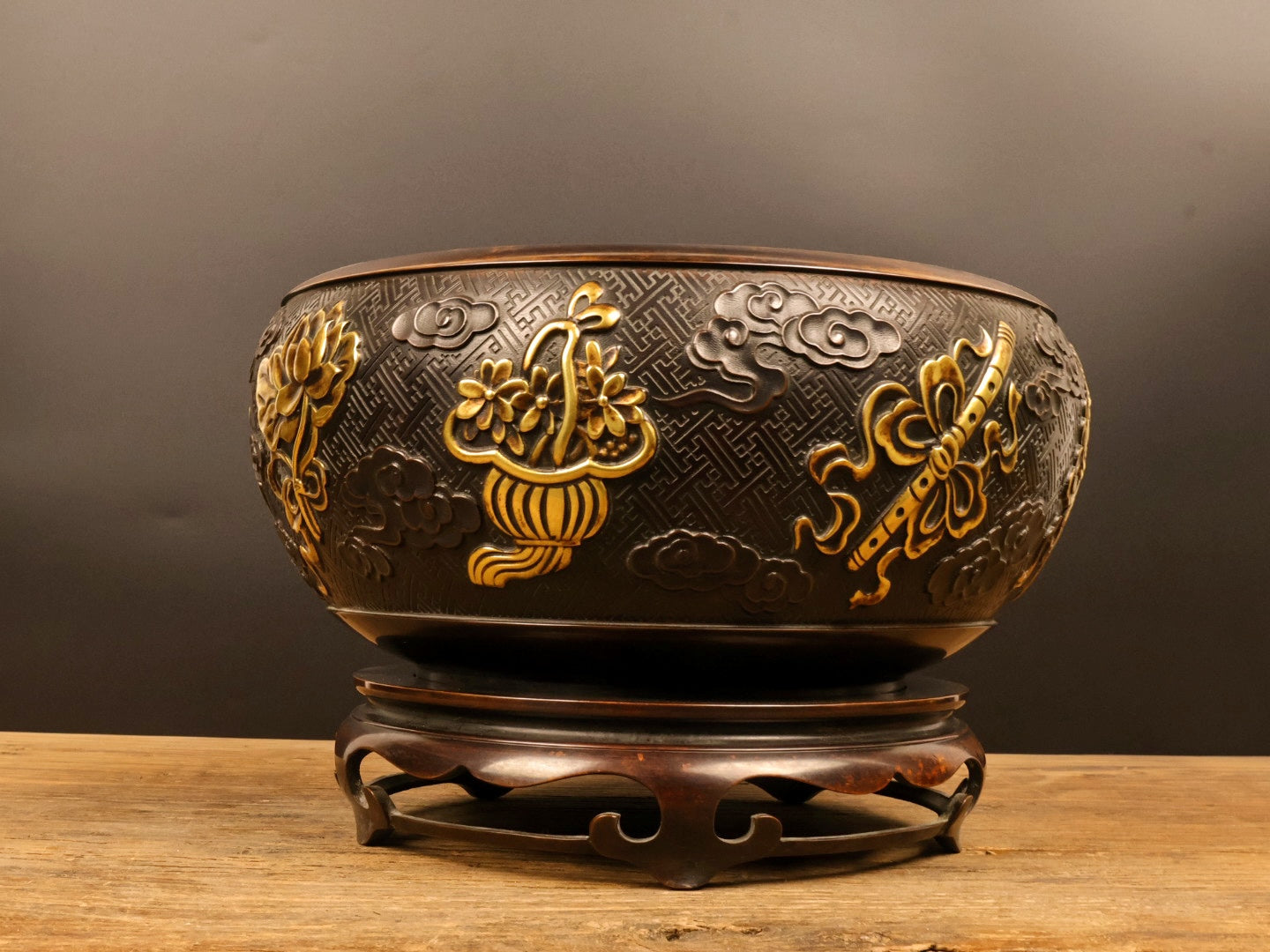 A0970 Vintage Chinese Gilt Gold Copper Incense Burner