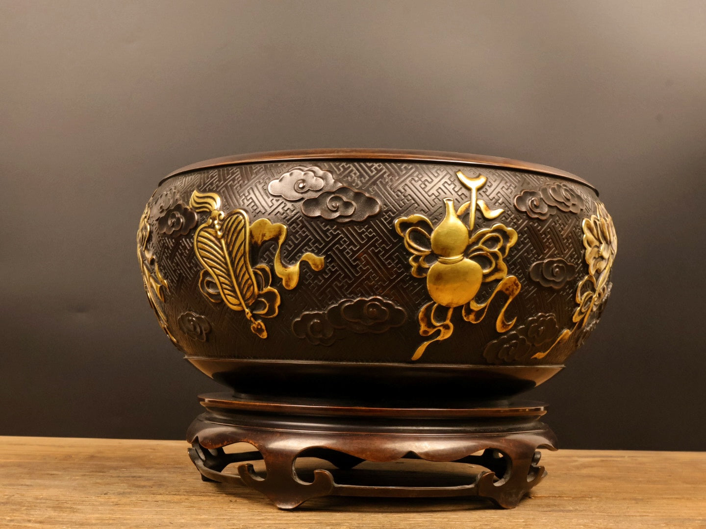 A0970 Vintage Chinese Gilt Gold Copper Incense Burner