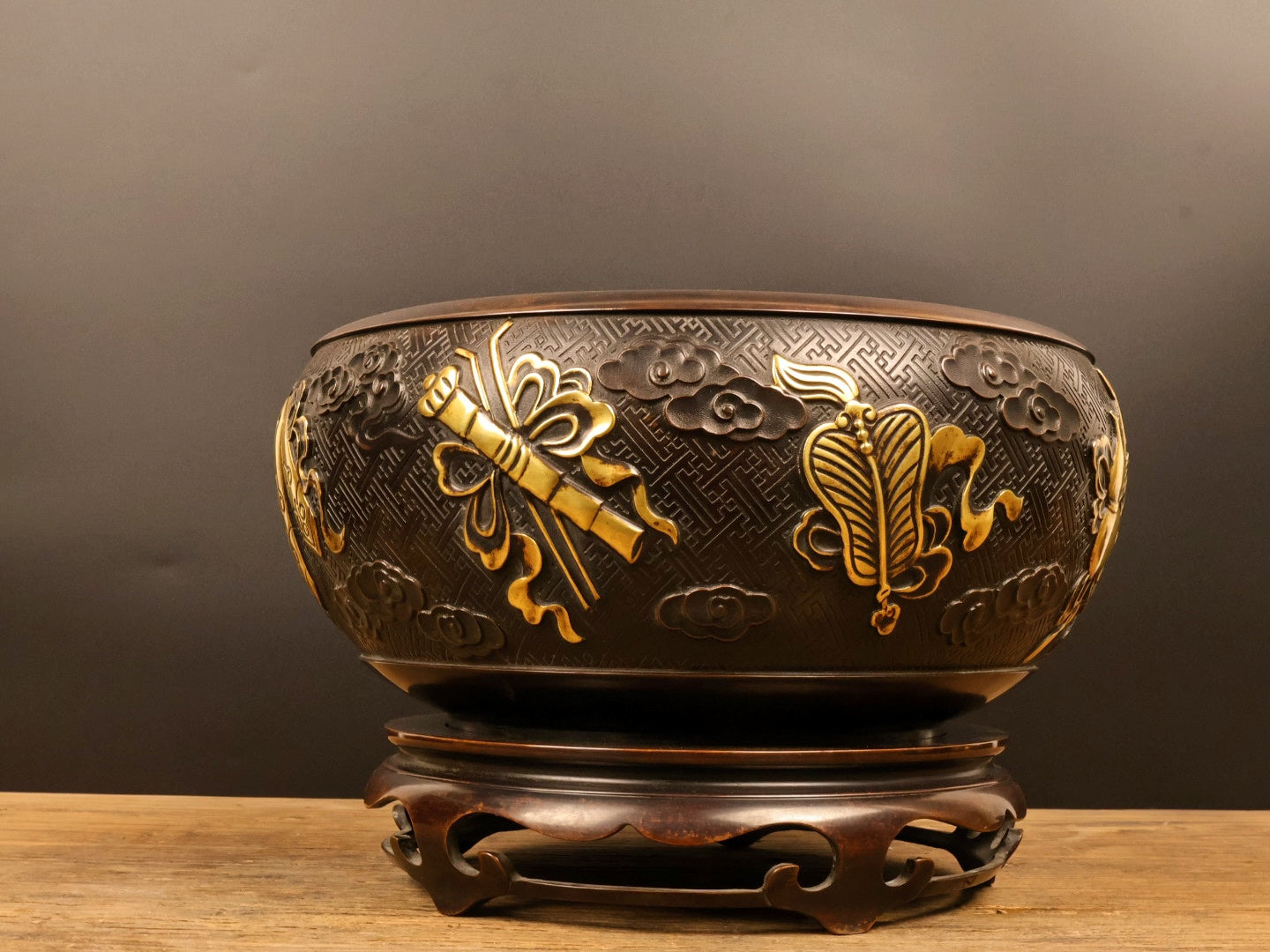 A0970 Vintage Chinese Gilt Gold Copper Incense Burner