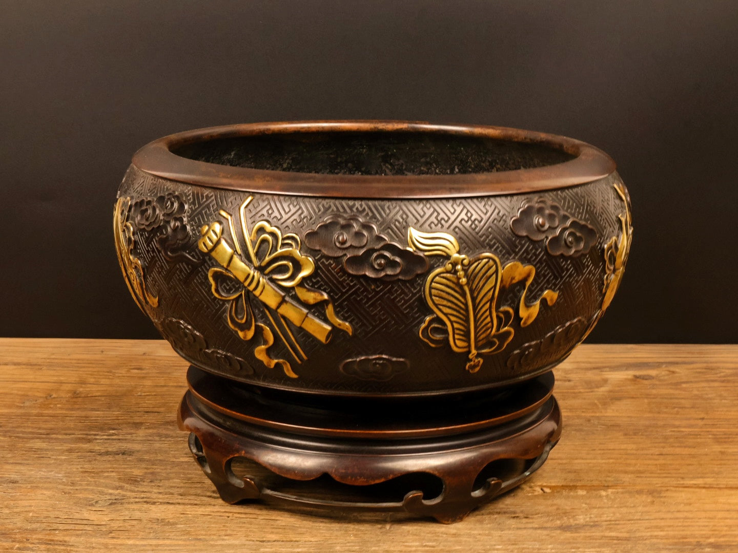 A0970 Vintage Chinese Gilt Gold Copper Incense Burner