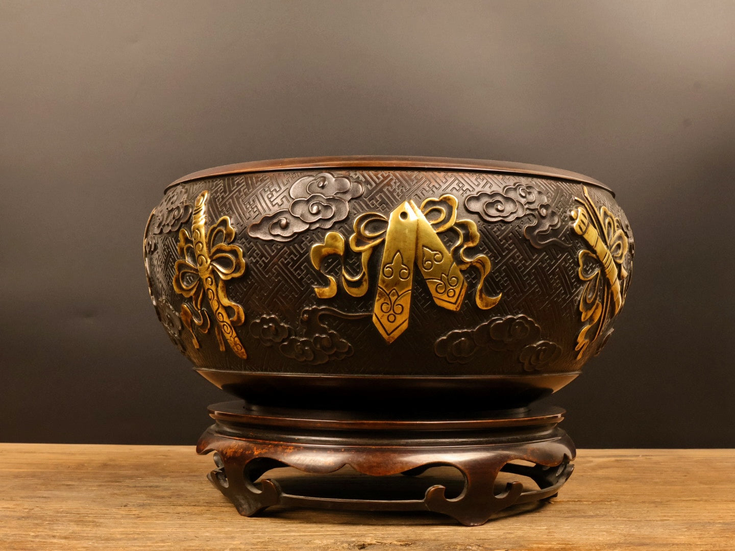 A0970 Vintage Chinese Gilt Gold Copper Incense Burner