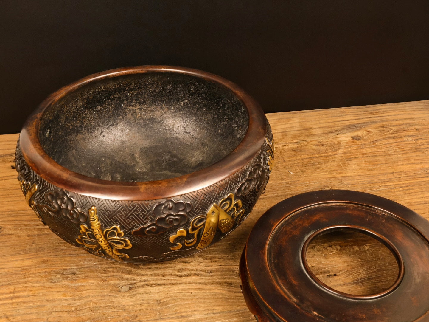 A0970 Vintage Chinese Gilt Gold Copper Incense Burner
