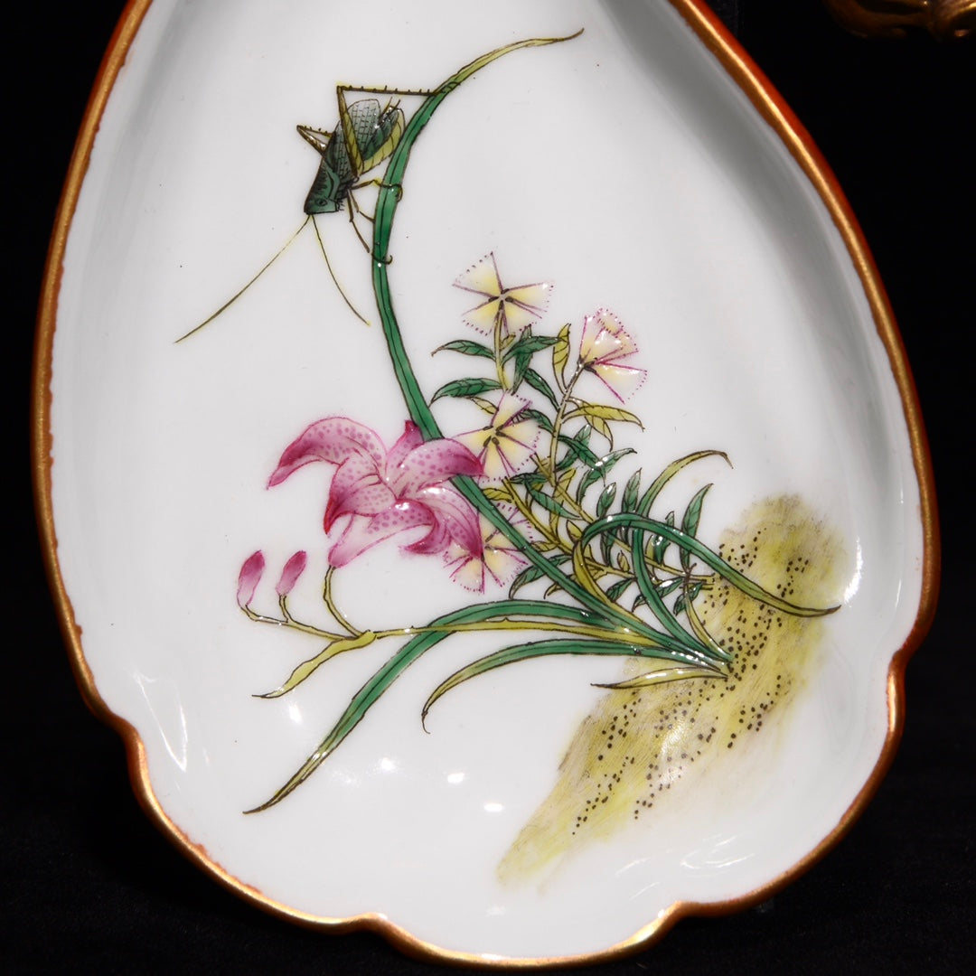 A0977 A Pair Chinese Qing Dynasty Gilt Edge Famille Rose Fortune Pig Porcelain Brush Washer