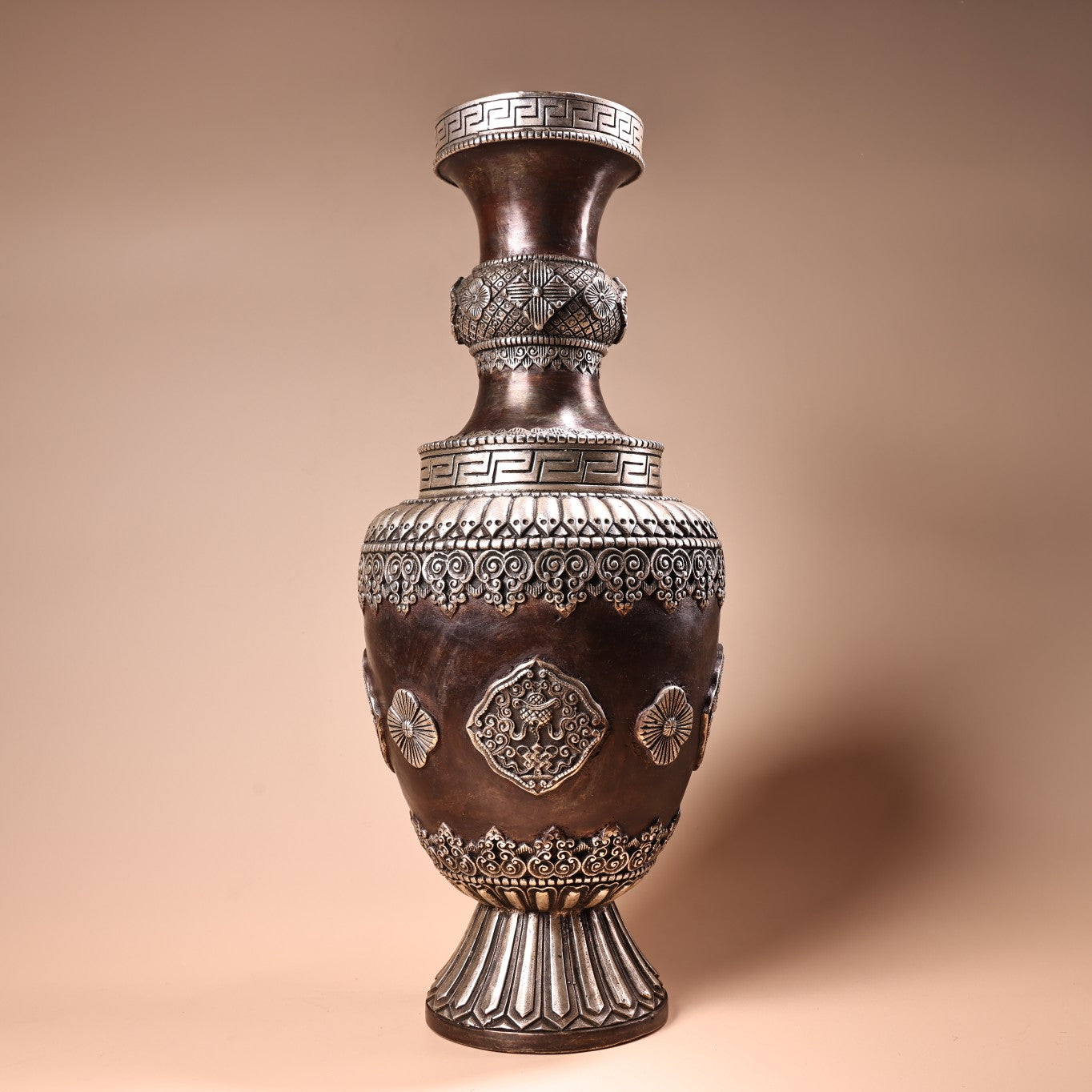 A0979 Old Chinese Copper Flowers Design Vase