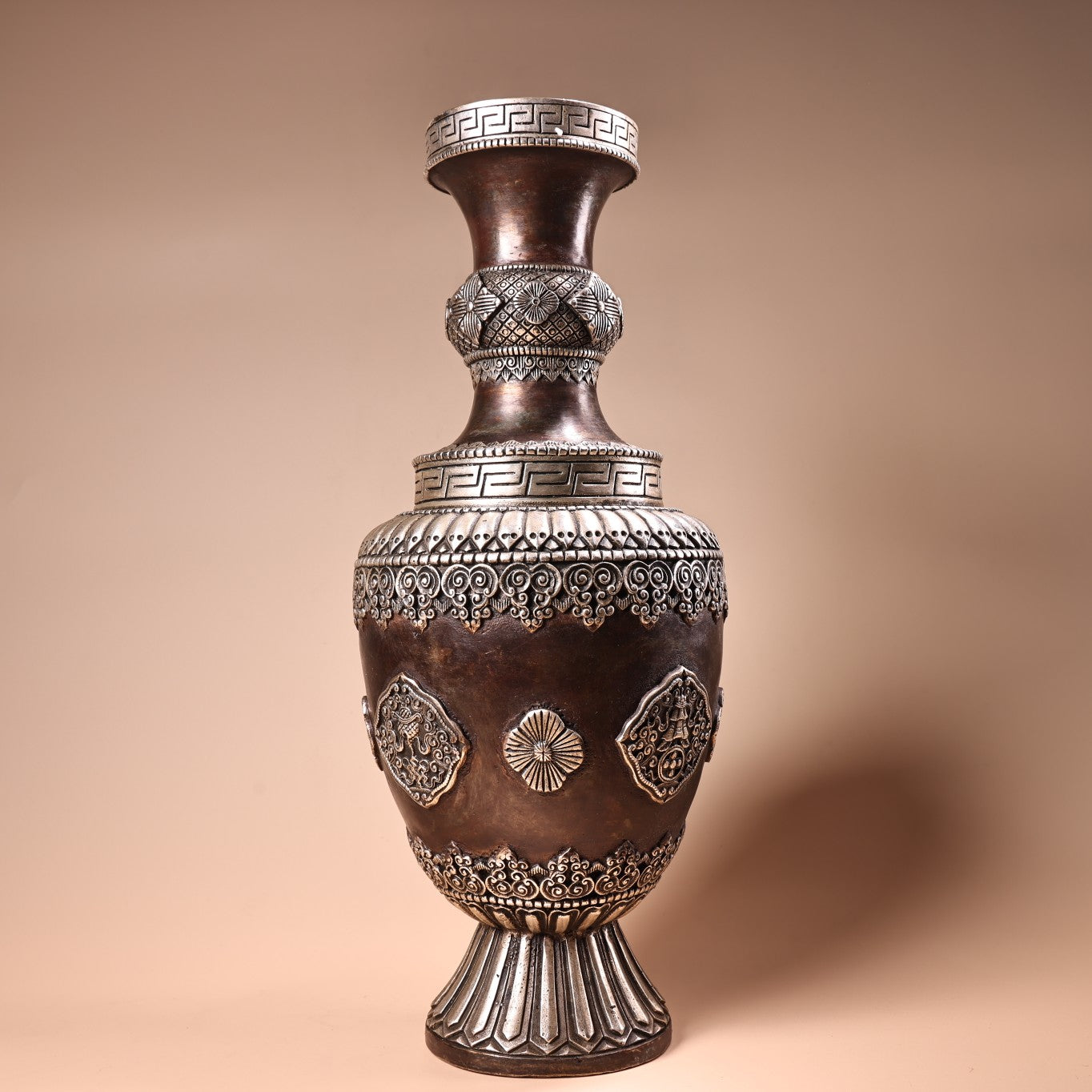 A0979 Old Chinese Copper Flowers Design Vase