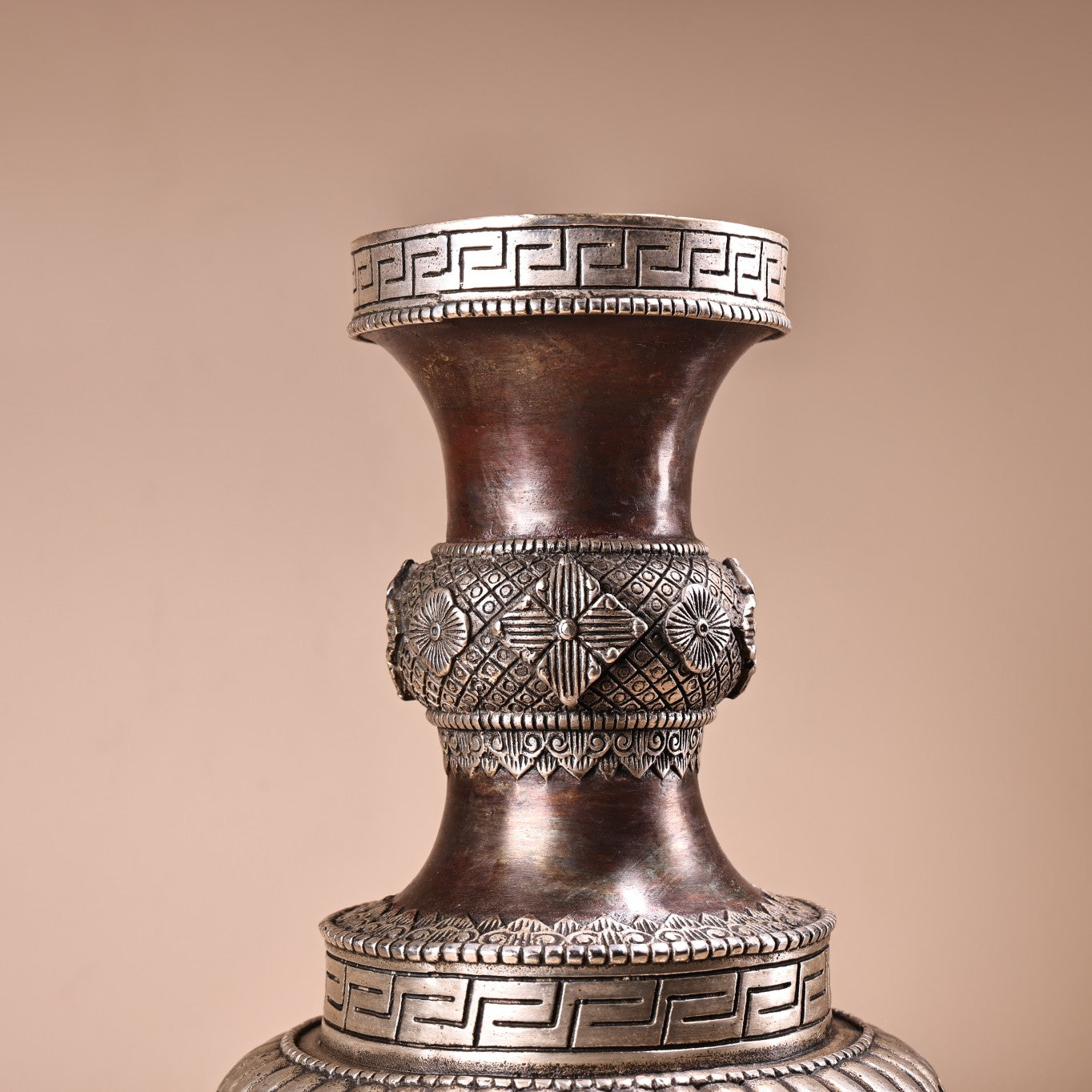 A0979 Old Chinese Copper Flowers Design Vase