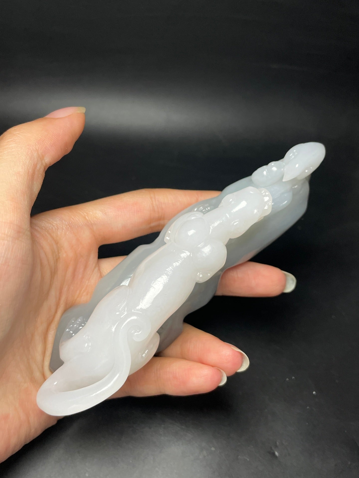 A0980 Superb Chinese White Hetian Jade Carved Chi Dragon Statue