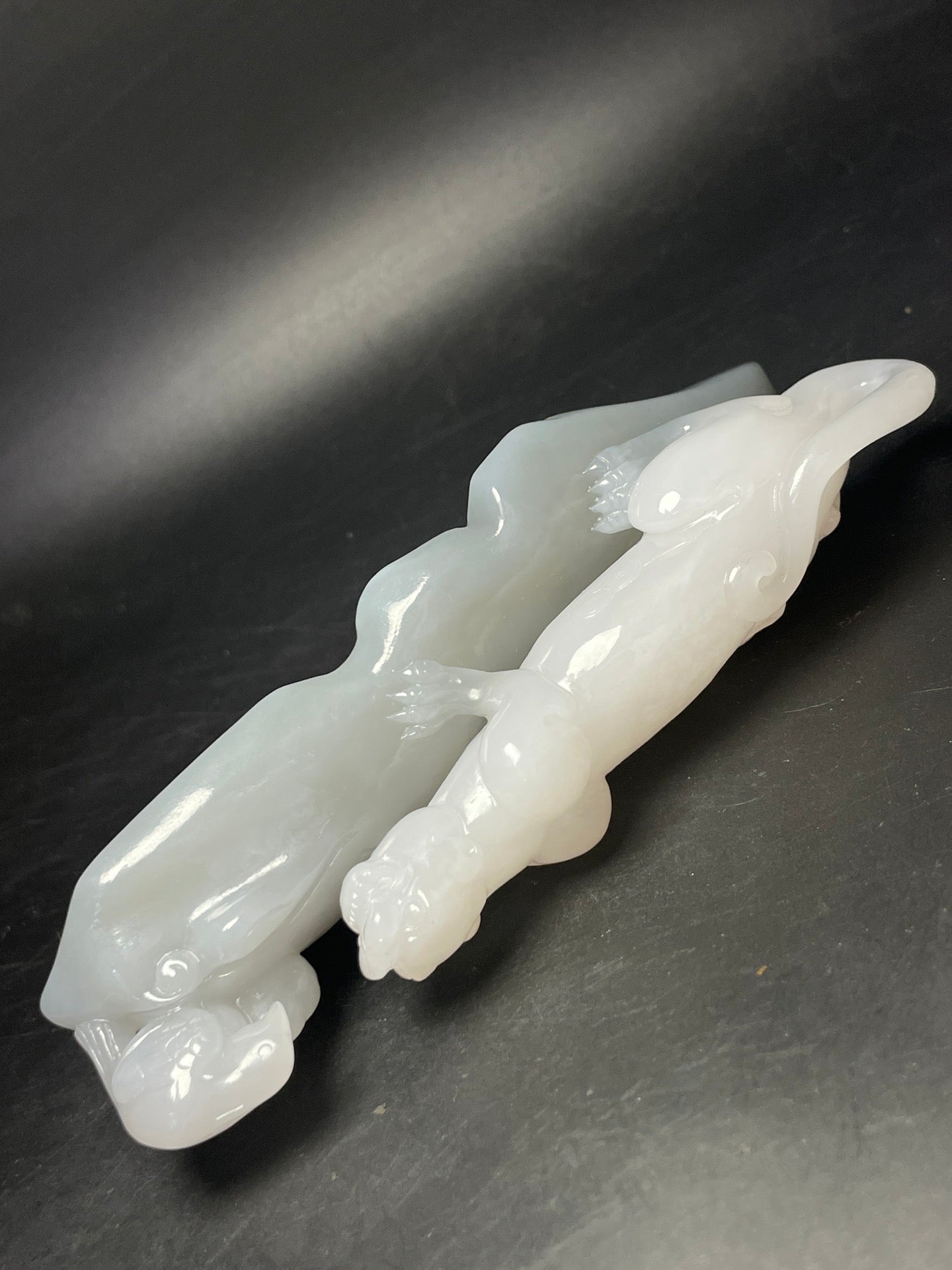 A0980 Superb Chinese White Hetian Jade Carved Chi Dragon Statue