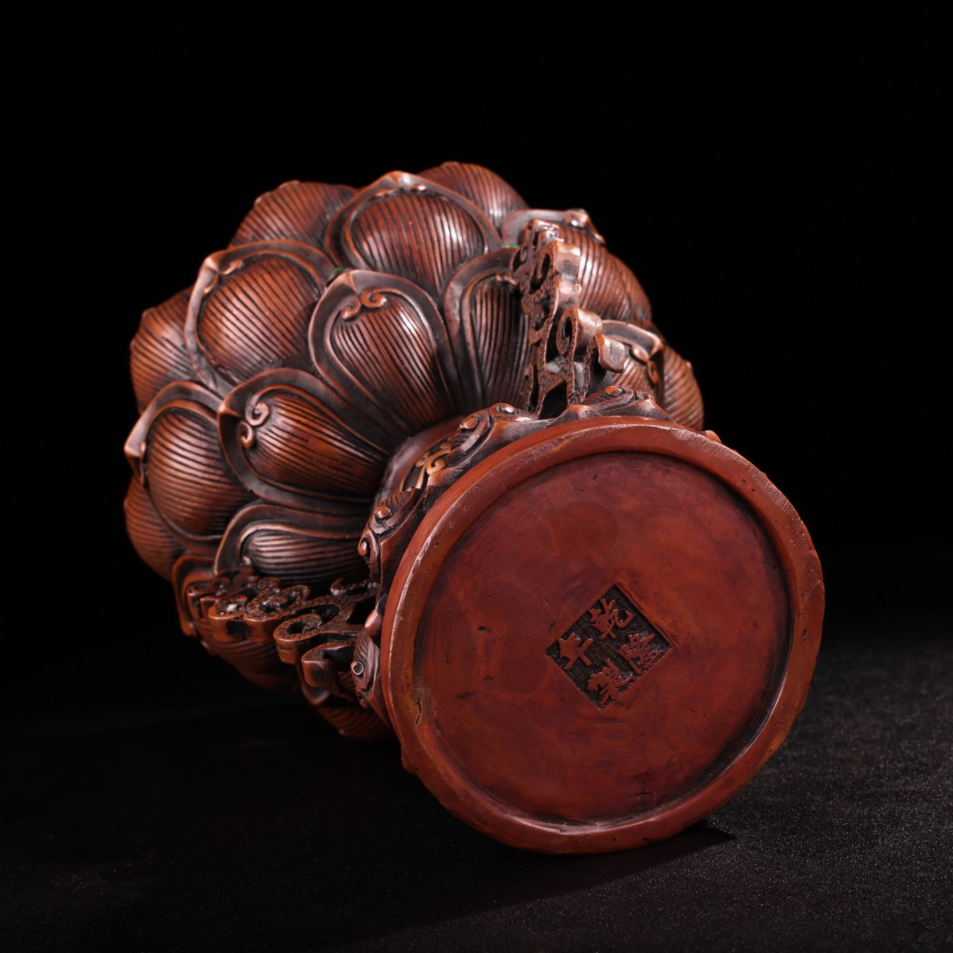 A0988 Vintage Chinese Copper Inlay Gem Fortune Lion & Lotus Flower Incense Burner