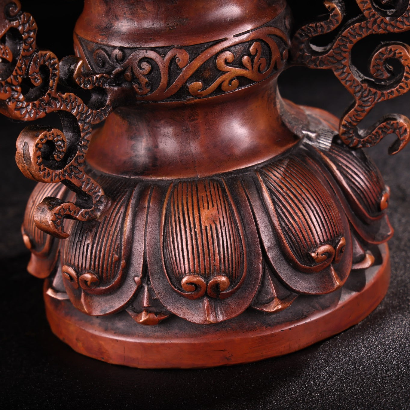 A0988 Vintage Chinese Copper Inlay Gem Fortune Lion & Lotus Flower Incense Burner