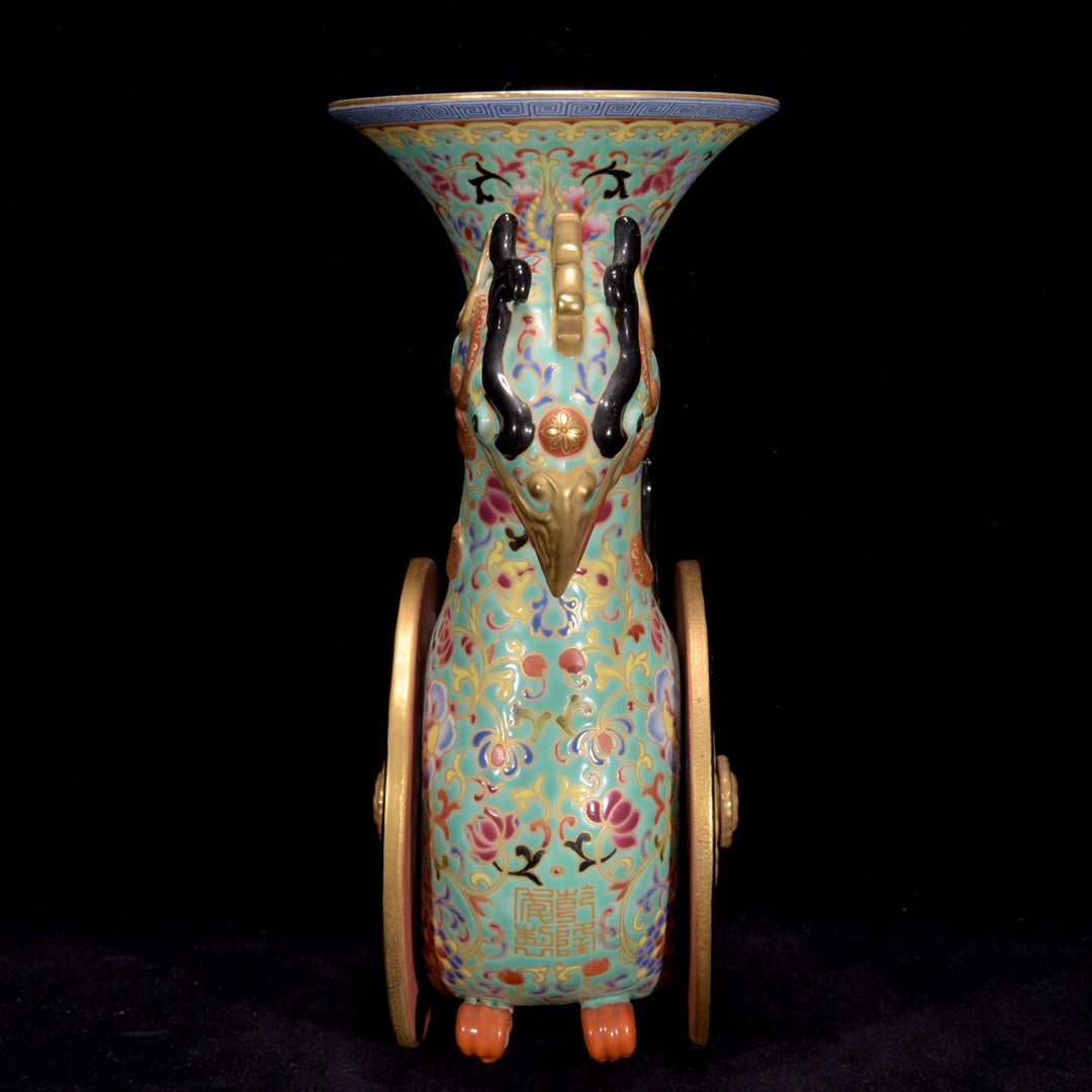 A0989 Chinese Qing Dynasty Gilt Edge Famille Rose Phoenix Porcelain Vase