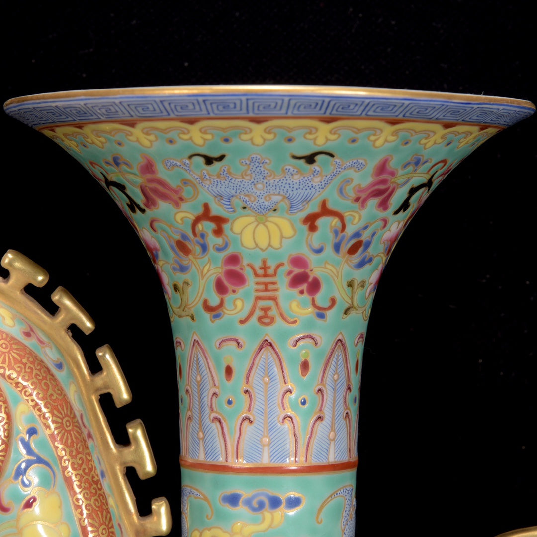 A0989 Chinese Qing Dynasty Gilt Edge Famille Rose Phoenix Porcelain Vase