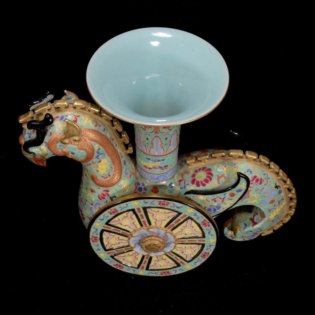A0989 Chinese Qing Dynasty Gilt Edge Famille Rose Phoenix Porcelain Vase
