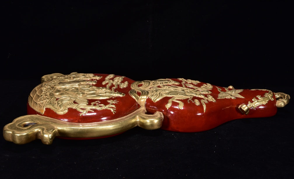 A1003 Chinese Qing Dynasty Gilt Gold Red Glaze Gourd Shape Porcelain Vase