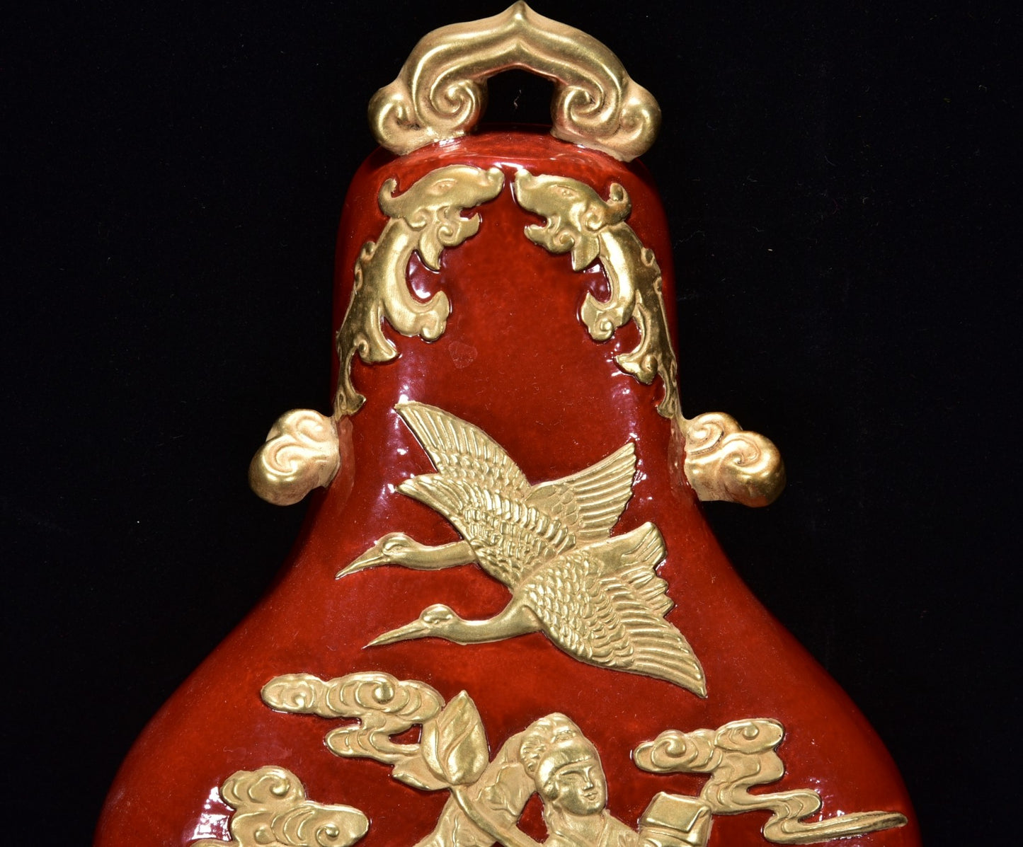 A1003 Chinese Qing Dynasty Gilt Gold Red Glaze Gourd Shape Porcelain Vase