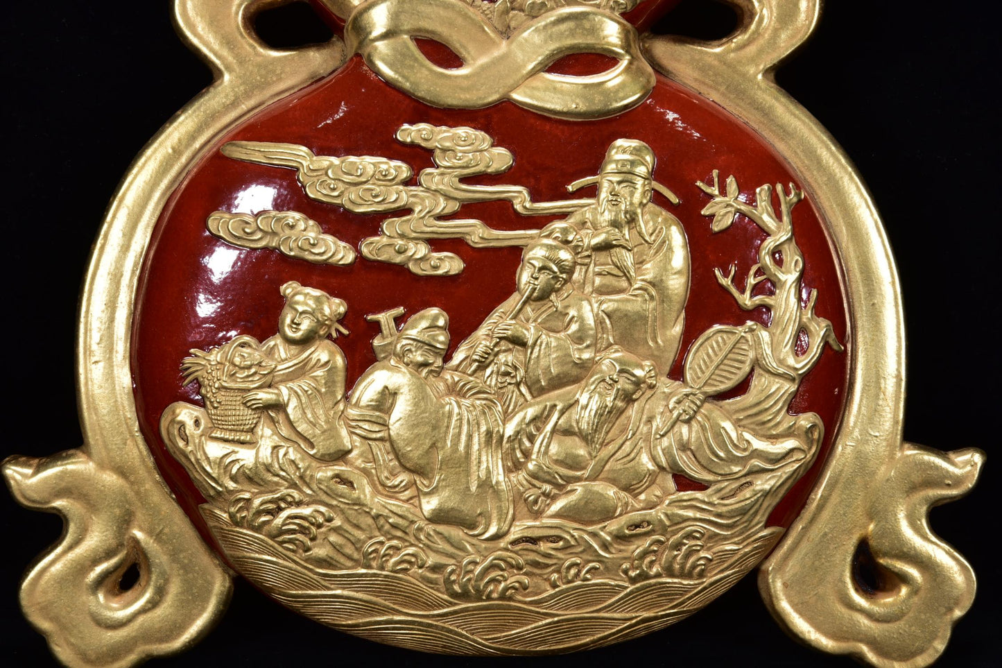 A1003 Chinese Qing Dynasty Gilt Gold Red Glaze Gourd Shape Porcelain Vase
