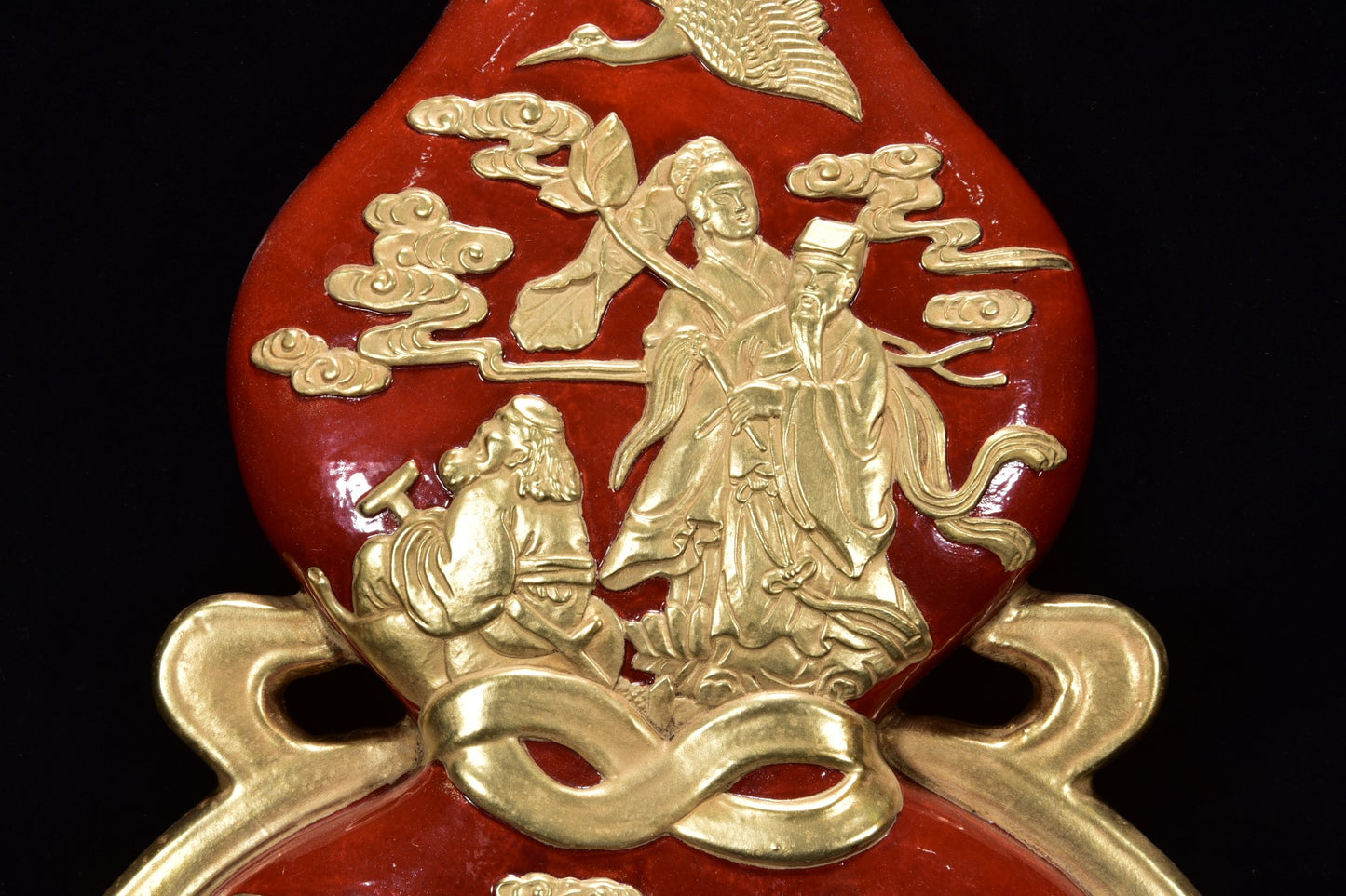 A1003 Chinese Qing Dynasty Gilt Gold Red Glaze Gourd Shape Porcelain Vase