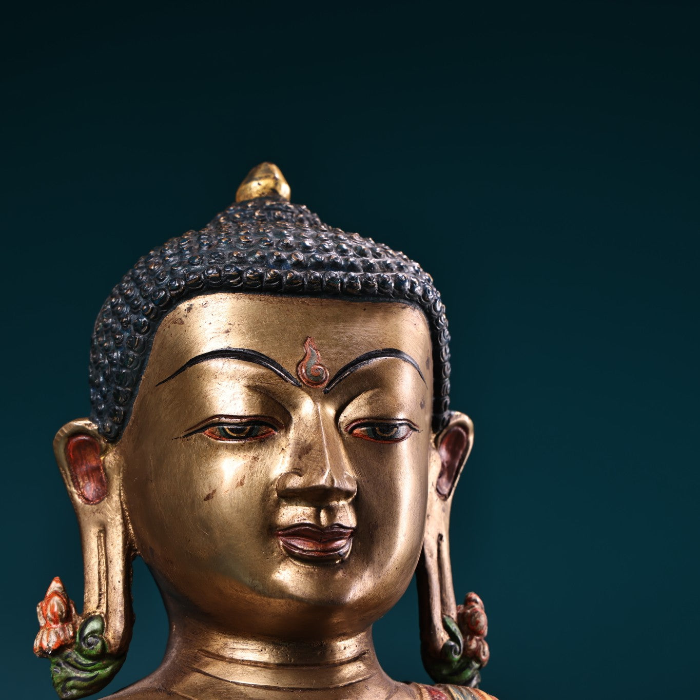 A1004 Tibetan Buddhism Gilt Gold Copper Inlay Turquoise & Gems Siddhartha Buddha Statue