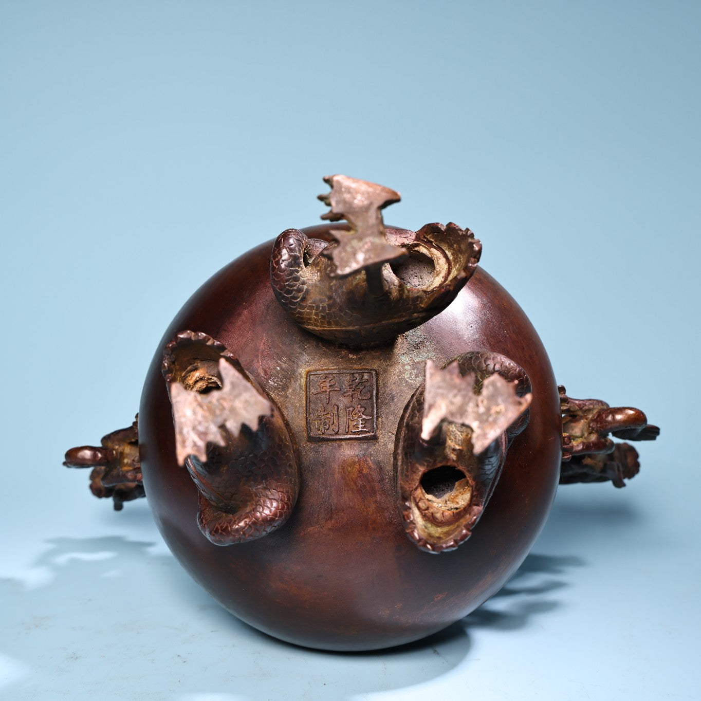 A1007 Vintage Chinese Copper Double Ears Fortune Dragon & Crane Incense Burner