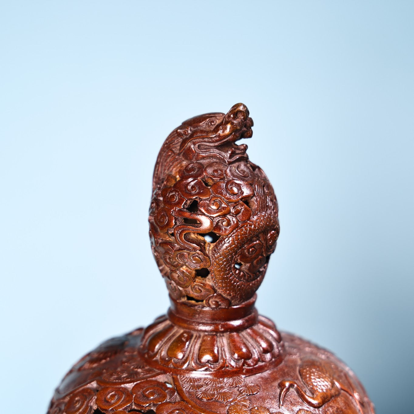 A1007 Vintage Chinese Copper Double Ears Fortune Dragon & Crane Incense Burner