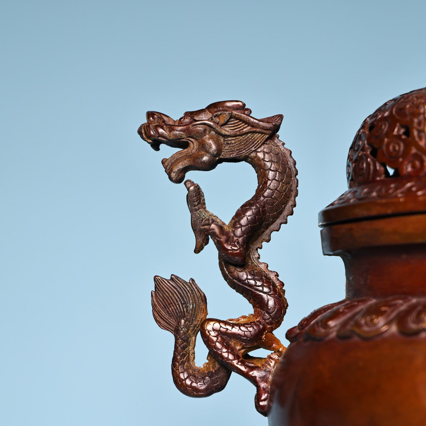A1007 Vintage Chinese Copper Double Ears Fortune Dragon & Crane Incense Burner