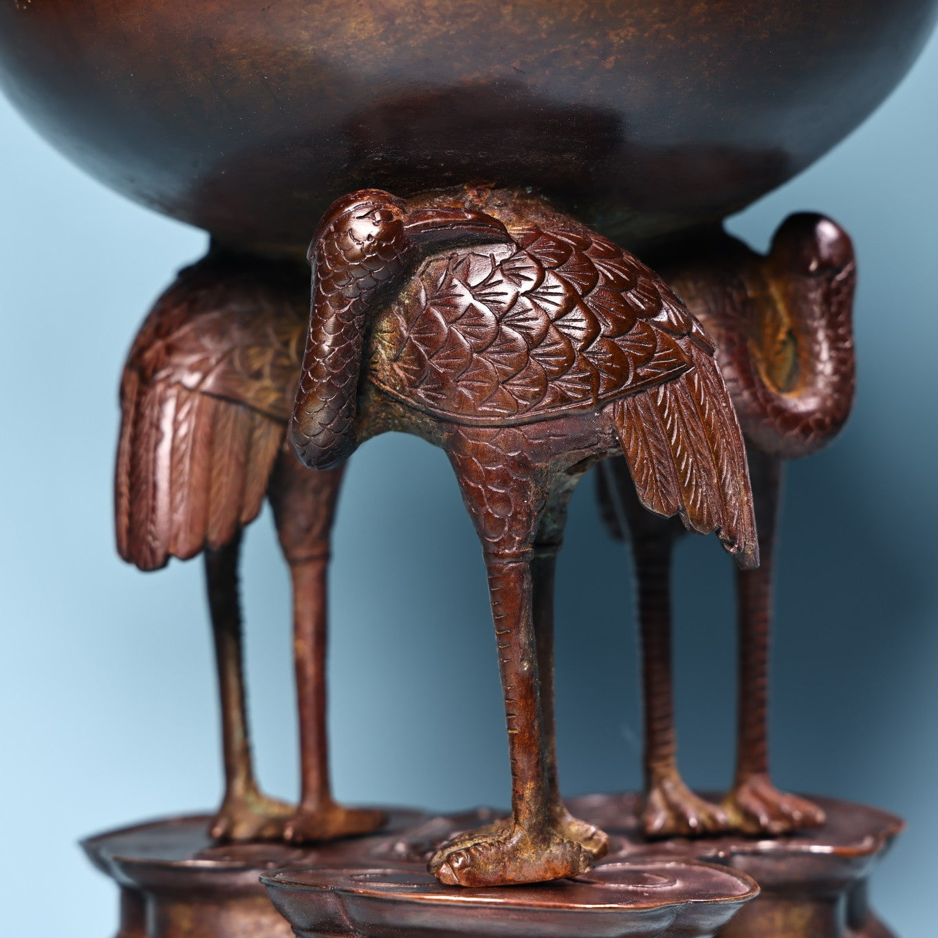 A1007 Vintage Chinese Copper Double Ears Fortune Dragon & Crane Incense Burner