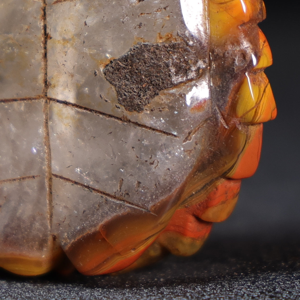 A1009 Vintage Chinese Zhan Guo Hong Agate Carved Turtle Shell Pendant