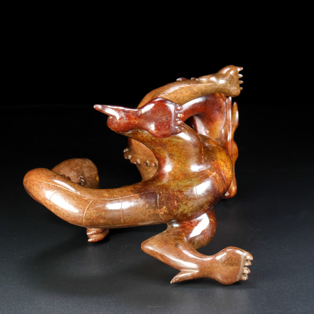 A1010 Superb Vintage Chinese Hetian Jade Carved Fortune Dragon Statue