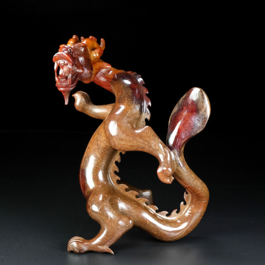 A1010 Superb Vintage Chinese Hetian Jade Carved Fortune Dragon Statue